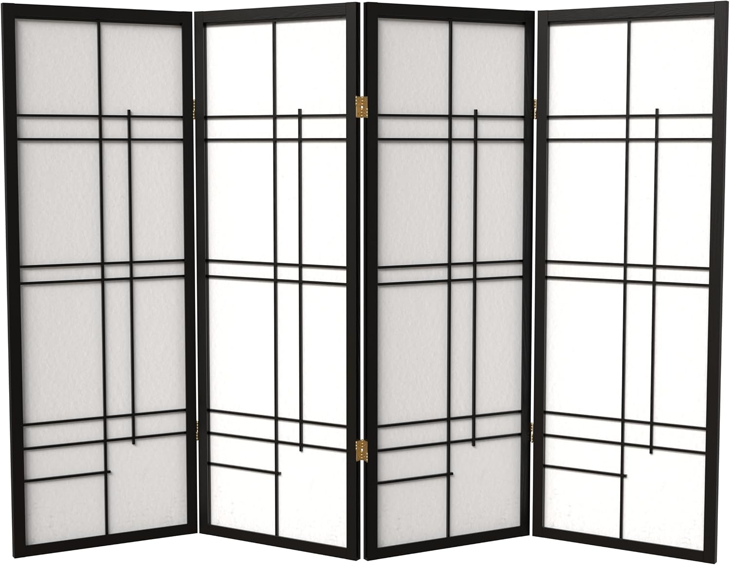Shoji Screen Divider - 4枚パネルの障子スクリーンルームディバイダー - ブラック、高さ4フィート、ライスペーパーとスプルース材