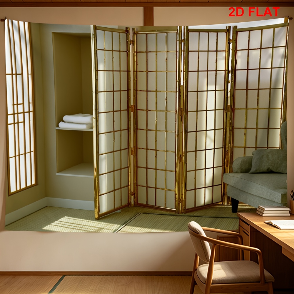 Shoji Screen Divider - 装飾的な日本の障子スクリーン折りたたみ式パネル、金色の金属製高級仕切り、ポリエステル生地インテリア装飾