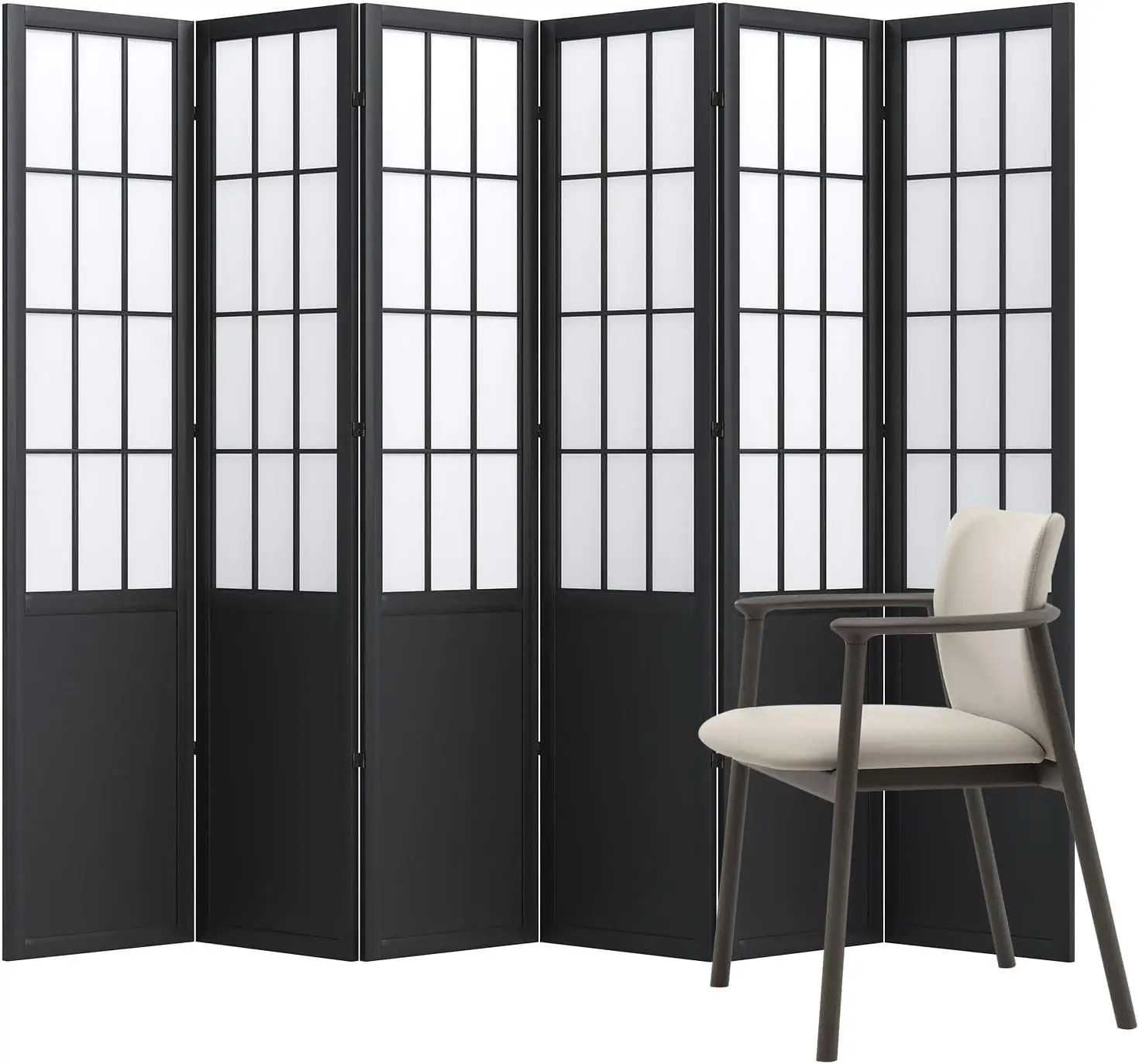 Shoji Screen Divider - 5.6フィートの間仕切り・折りたたみ式ポータブルパーティションスクリーン、中国・日本の障子スタイルの間仕切り - 6パネル（黒）