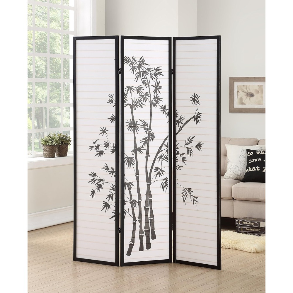 Shoji Screen Divider - 3パネル式オリエンタル障子屏風プライバシースクリーン折りたたみ式仕切り黒