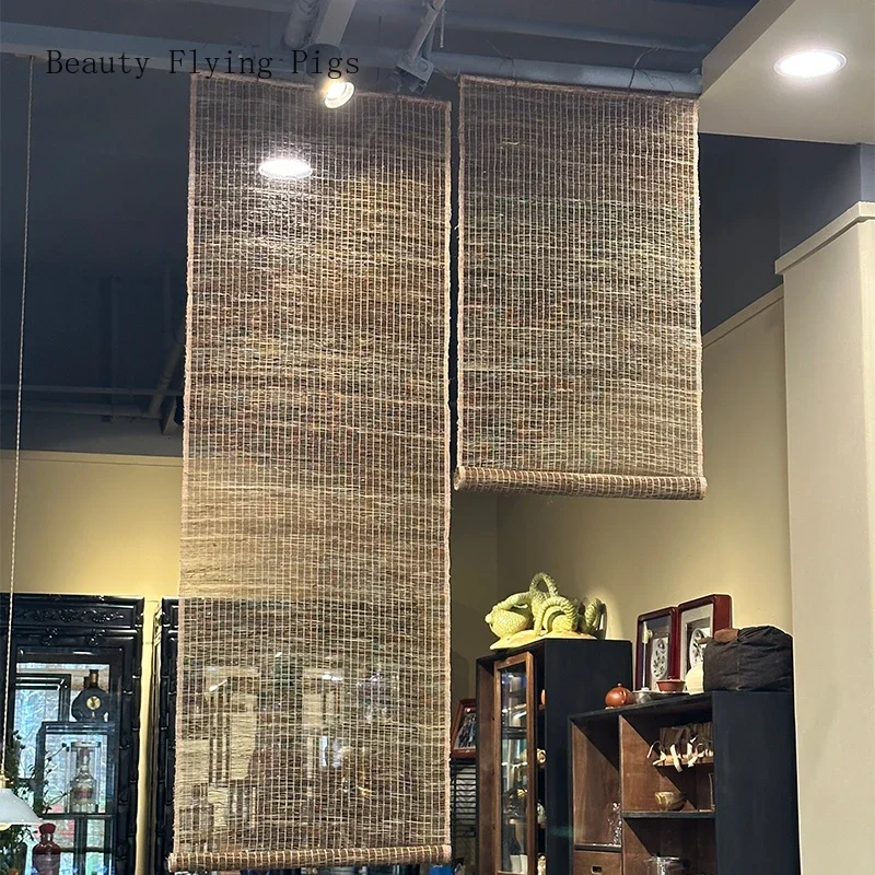 Shoji Screen Divider - レトロでノスタルジックなラミーカーテン、仕切りスクリーン、玄関用の半遮光グラスカーテン、植物繊維