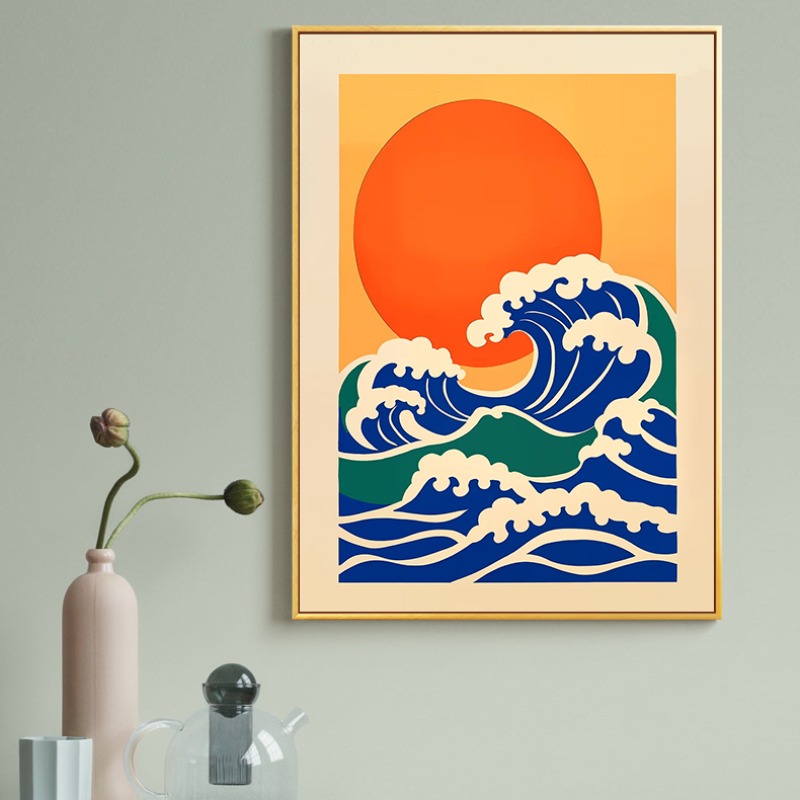 レトロな日本のイラスト キャンバスプリント ドラゴン鯉 鶴  - Japanese Living Lifestyle のレビューと価格