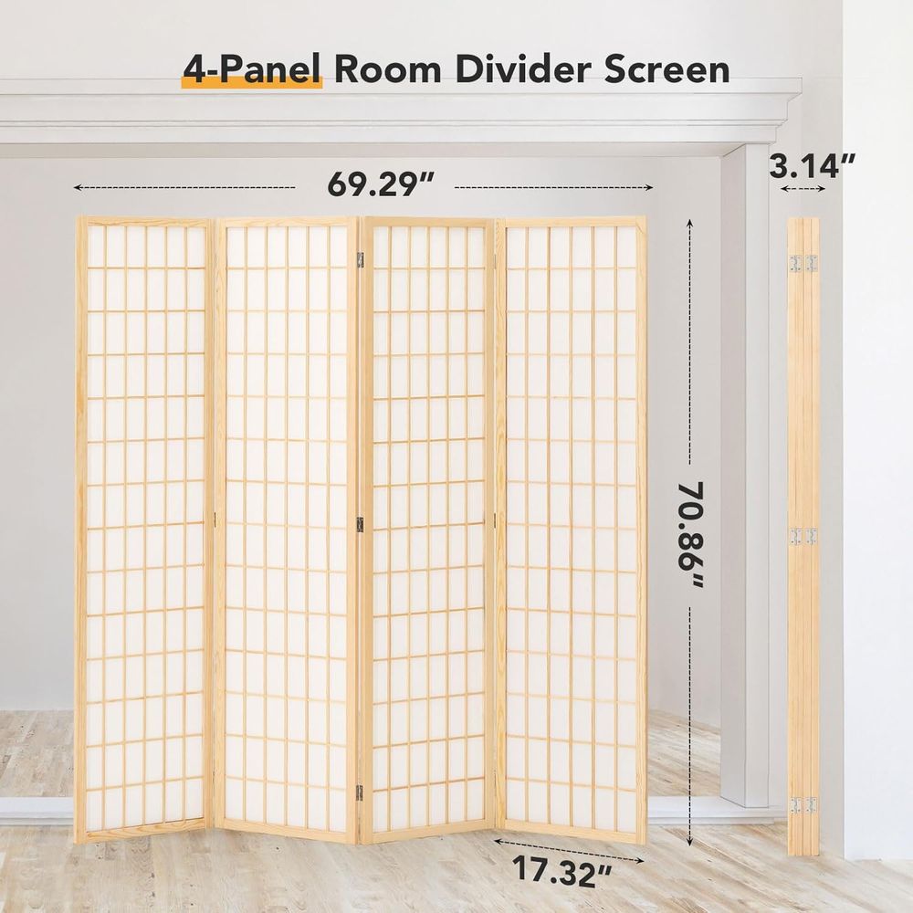 ルームディバイダー壁4パネル、6フィート折りたたみ式プライバ - Shoji Screen Divider のレビューと価格