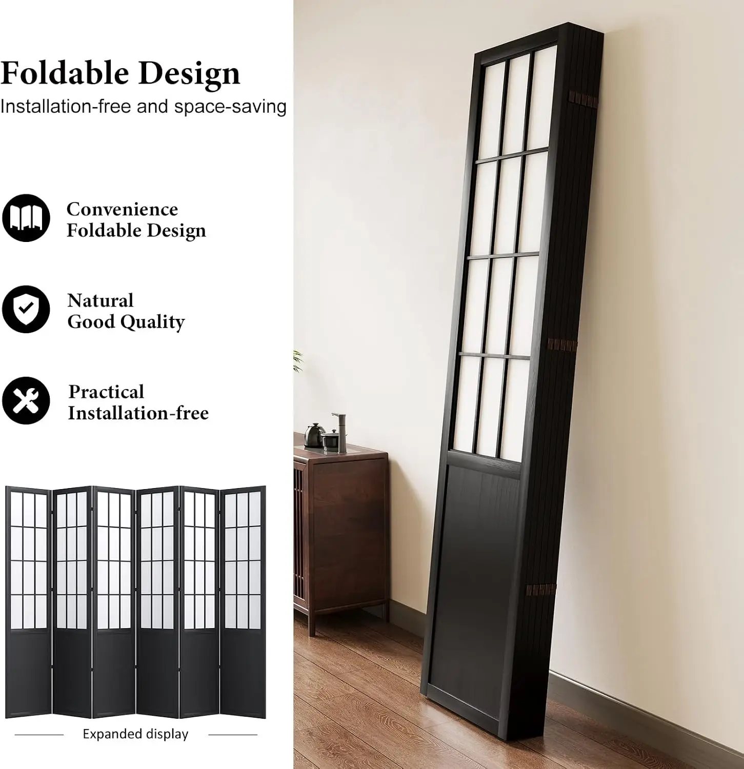 5.6フィートの間仕切り・折りたたみ式ポータブルパーティショ - Shoji Screen Divider のレビューと価格