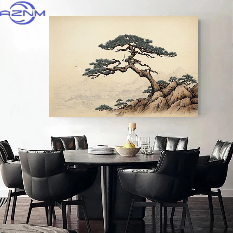 AZNM AZNM 日本の禅鯉魚松の木夕日鳥風景ポスターとプ - Japanese Zen Lifestyle のレビューと価格