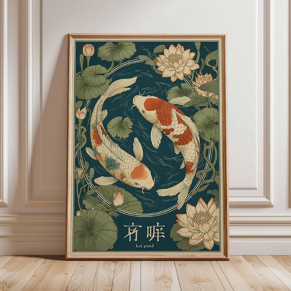 日本の鯉のポスター金魚ポスター絵画キャンバス静かな池プリント - Japanese Zen Lifestyle のレビューと価格