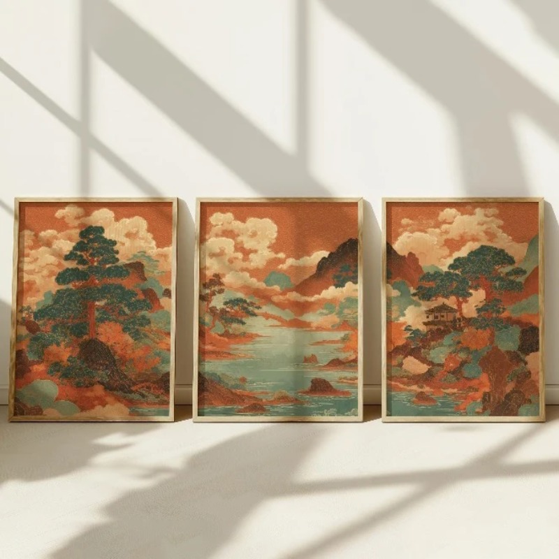 3 個ヴィンテージ日本浮世絵赤い風景キャンバス壁アート自由奔 - Japanese Living Lifestyle のレビューと価格