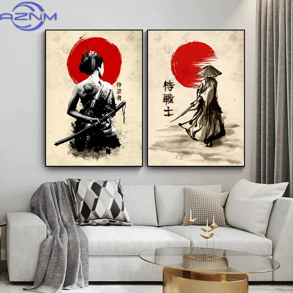 AZNM キャンバス絵画日本のサムライ壁アートポスターヴィン - Japanese Living Lifestyle のレビューと価格