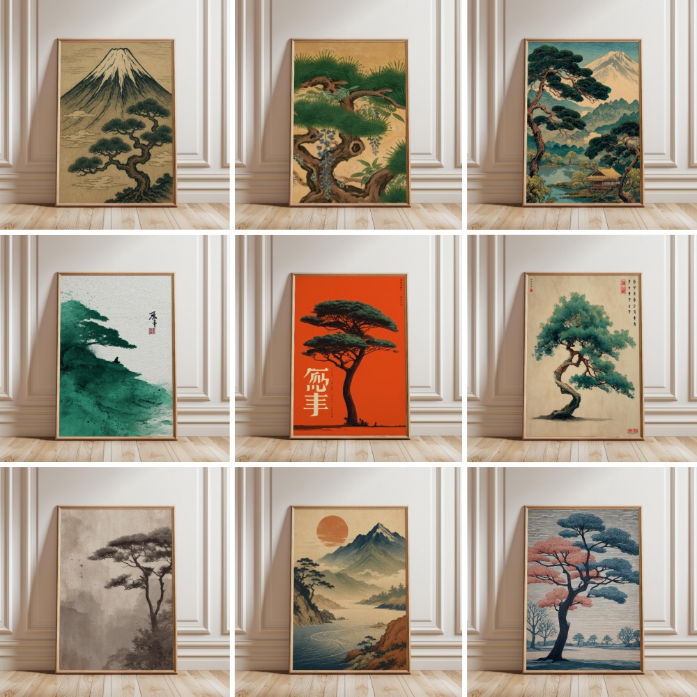 富士山日本の風景ポスター浮世風禅自然松の木キャンバス印刷絵画 - Japanese Zen Lifestyle のレビューと価格