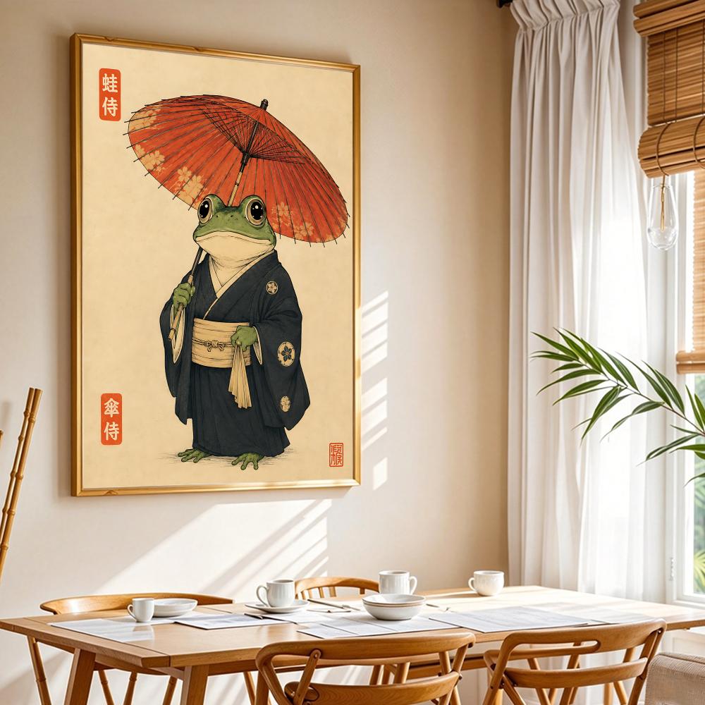 文化的な日本のカエルの生活スタイル絵画書道キャンバスポスター - Japanese Living Lifestyle のレビューと価格