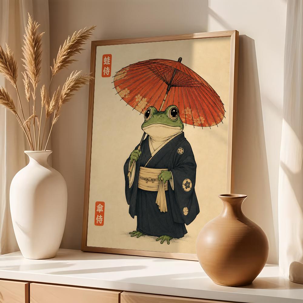 文化的な日本のカエルの生活スタイル絵画書道キャンバスポスター - Japanese Living Lifestyle のレビューと価格