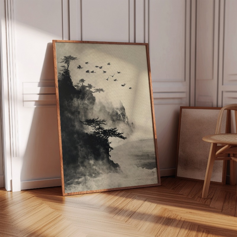 水墨スタイル禅盆栽侘び寂び風景アートポスターキャンバス絵画壁 - Japanese Zen Lifestyle のレビューと価格