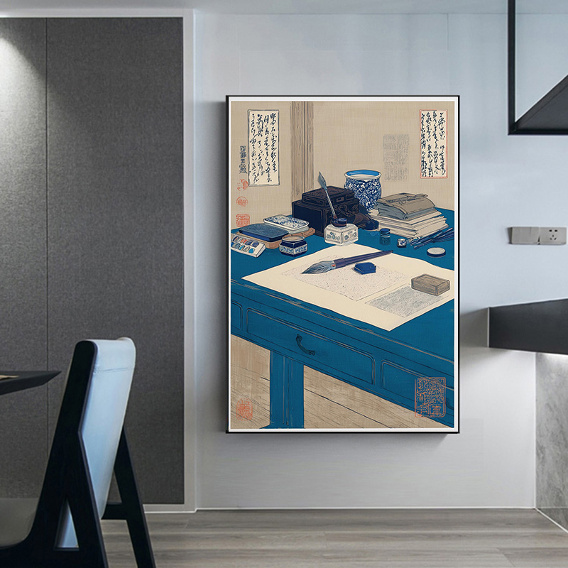和風静物画ポスター ブルーシリーズ 水墨画 キャンバス絵画  - Japanese Zen Lifestyle のレビューと価格